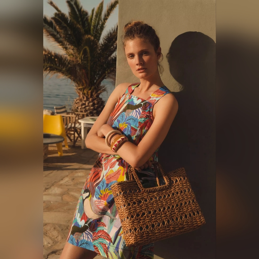 The Art of Anthropologie × Orane Sigal Swing Tropical Cross Back  Mini Dress XS